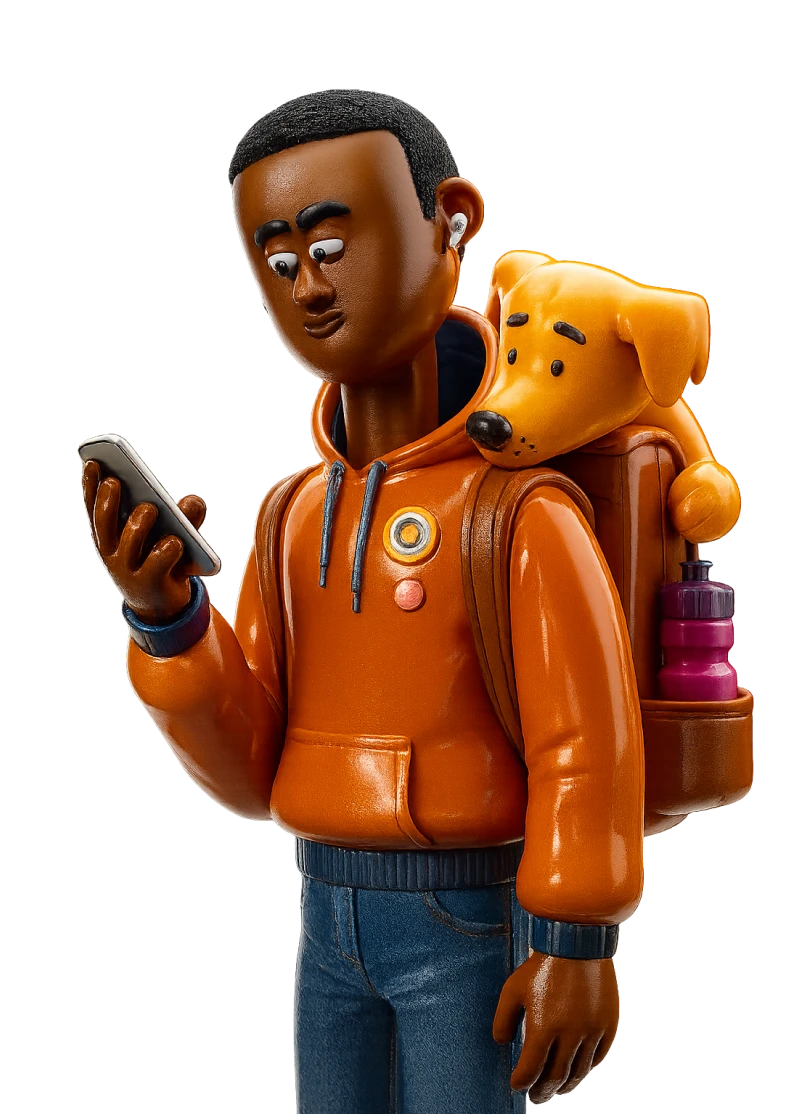 Avatar of a boy pressing phone, as he receives money from his friend